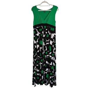 Kenneth Cole Reaction Green Black Print Sleeveless Maxi Summer Dress Large
